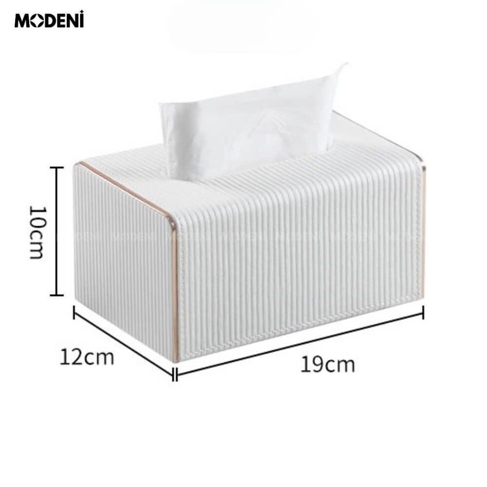 Hộp Khăn Sofie Nordic White – Nhựa Vân Sọc, Nắp Trượt Viền Mạ Vàng Ánh Kim