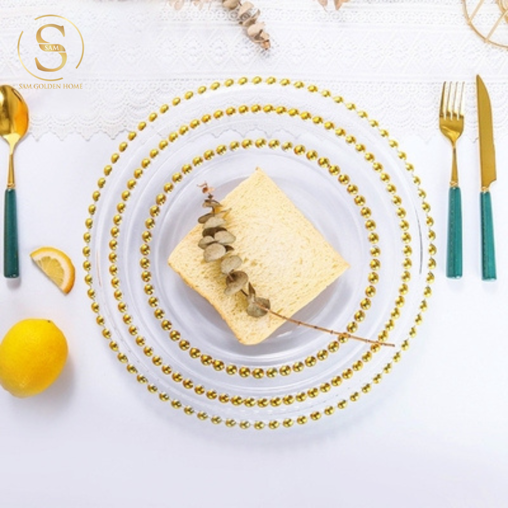 Đĩa Thủy Tinh Golden Pearl Lớn Cao Cấp Sang Trọng