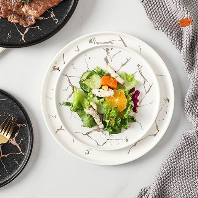 Đĩa Pasta Sứ 20 Rome Marble Trắng Vân Đá Sang Trọng Hiện Đại Châu Âu - Rome Marble Plate