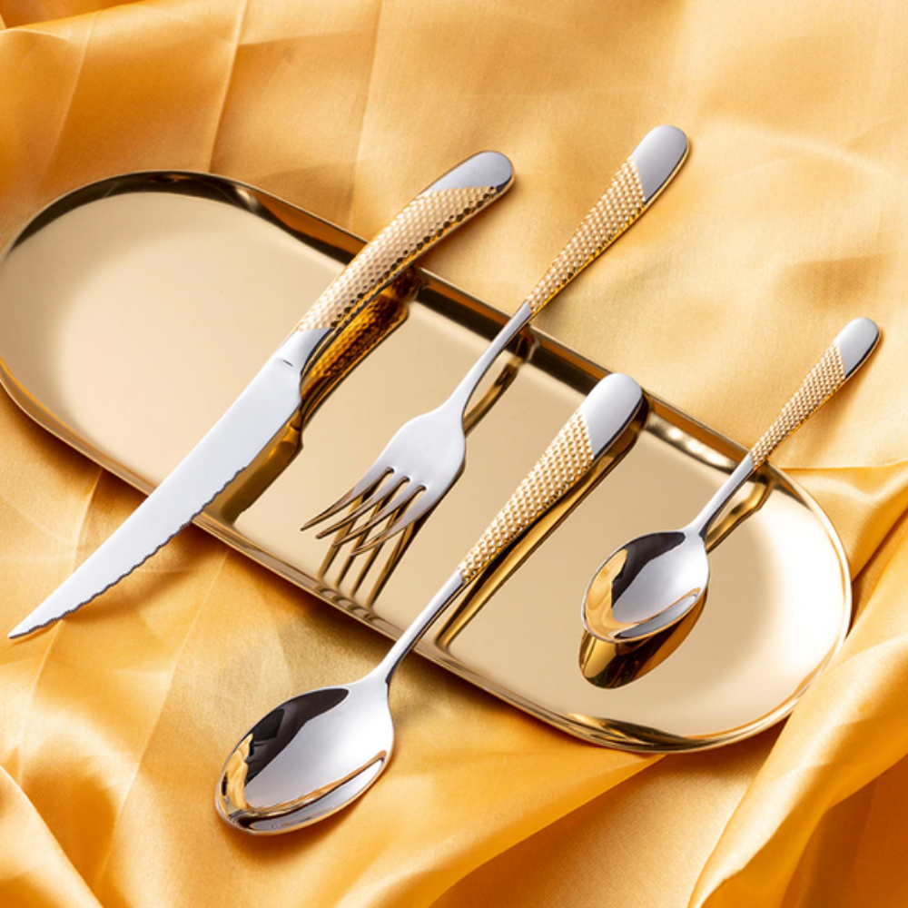 Bộ Dao Muỗng Nĩa Ferran Diagonal Textured Cutlery Set Silver  Inox 304 Cao Cấp Sang Trọng