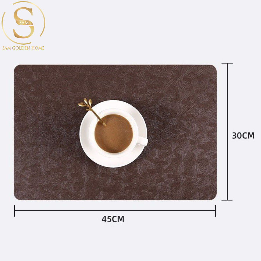 Placemat Lót Bàn Ăn Sang Trọng Màu Nâu Leather Nhựa PU Vân Hoa Dễ Lau Chùi, Chịu Nhiệt Tốt