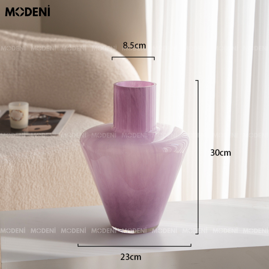 Bình Hoa Lush Thủy Tinh Cao Cấp – Decor Bàn Sang Trọng – Màu Tím Hồng Nhạt 30cm Phù Hợp Phòng Khách, Console