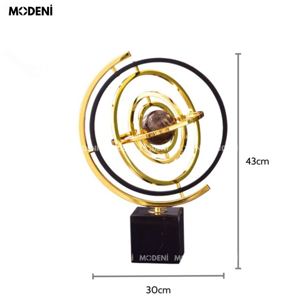 Tượng Cầu Meliora Lớn Đế Đá Cẩm Thạch Tự Nhiên – Vòng Xoắn 360 Độ – Decor Hiện Đại Sang Trọng