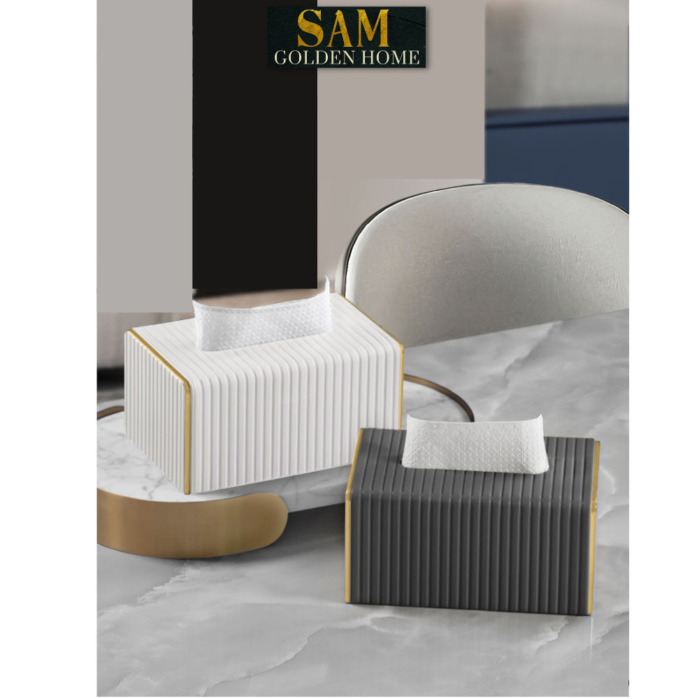 Hộp Đựng Khăn Giấy Sofie Để Bàn Trắng Mạ Vàng Chống Thấm Nước Hiện Đại Sang Trọng Phong Cách Hàn Quốc