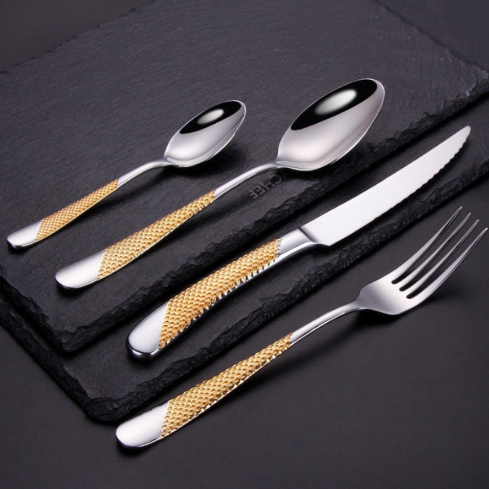 Bộ Dao Muỗng Nĩa Ferran Diagonal Textured Cutlery Set Silver  Inox 304 Cao Cấp Sang Trọng