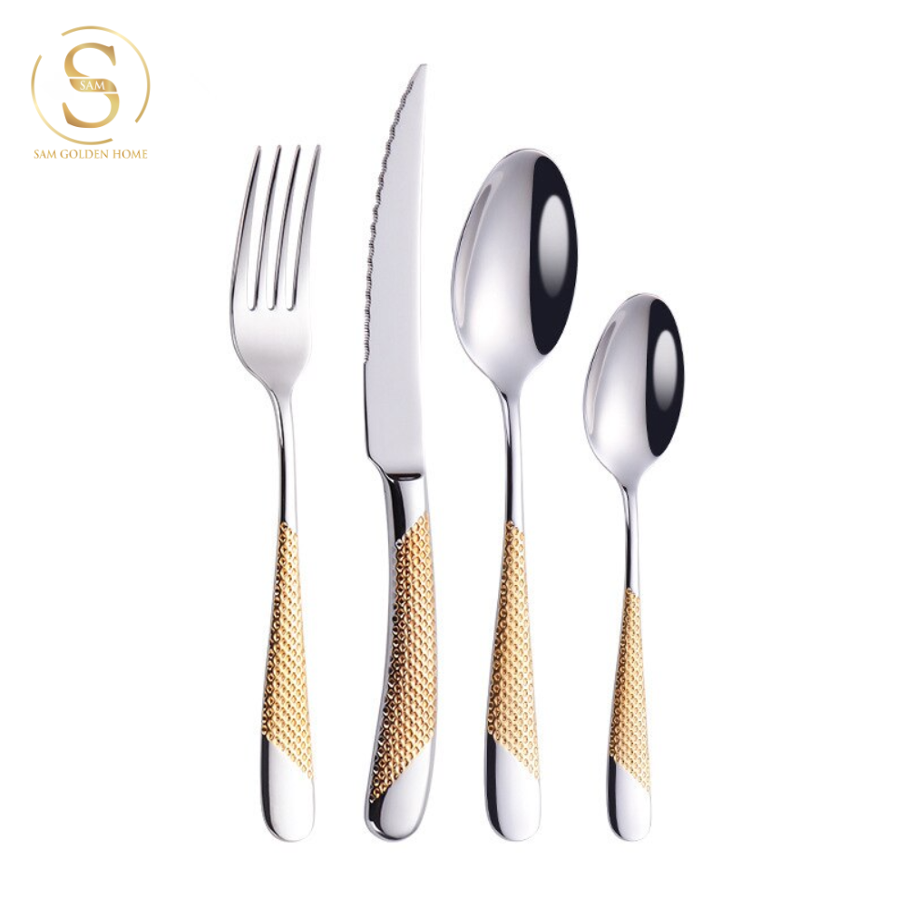 Bộ Dao Muỗng Nĩa Ferran Diagonal Textured Cutlery Set Silver  Inox 304 Cao Cấp Sang Trọng