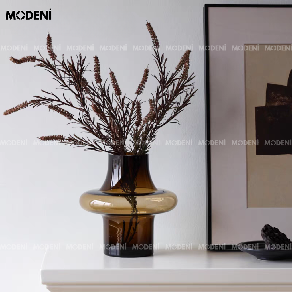 Bình Hoa Thủy Tinh Nghệ Thuật Artisan – Lọ Hoa Decor Màu Trà Hiện Đại – 2 Kích Cỡ Phù Hợp Kệ Tủ, Bàn Console