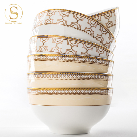  Chén Bát Đĩa Lẻ Món Sứ Xương Trefoil Cao Cấp Viền Vàng Sang Trọng Kiểu Âu Thời Thượng Quà Tặng Tân Gia 