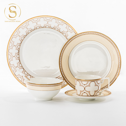  Bộ Chén Bát Đĩa 50 Món Sứ Xương Trefoil Cao Cấp Viền Vàng Sang Trọng Kiểu Âu Thời Thượng Quà Tặng Tân Gia 