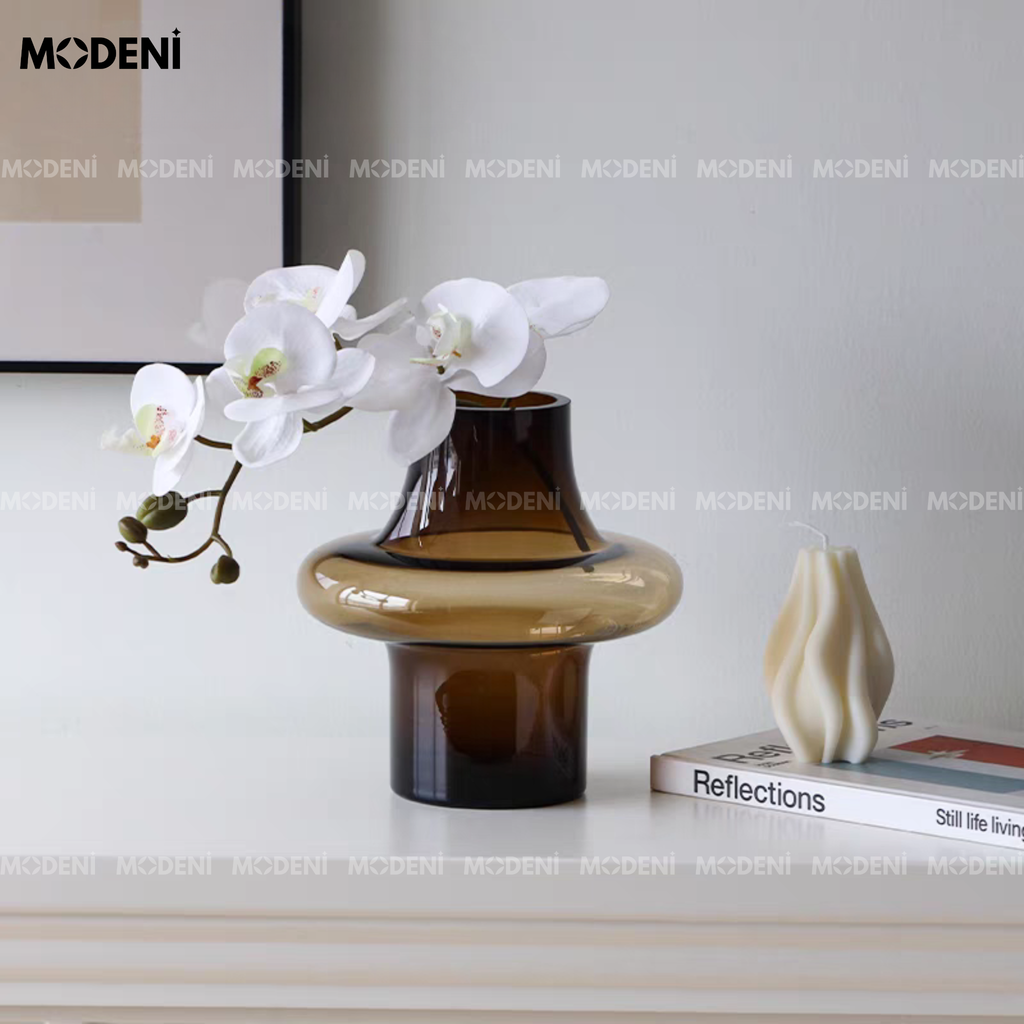 Bình Hoa Thủy Tinh Nghệ Thuật Artisan – Lọ Hoa Decor Màu Trà Hiện Đại – 2 Kích Cỡ Phù Hợp Kệ Tủ, Bàn Console