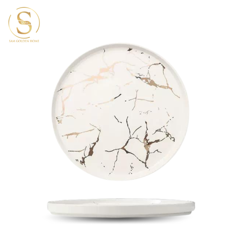 Đĩa Pasta Sứ 20 Rome Marble Trắng Vân Đá Sang Trọng Hiện Đại Châu Âu - Rome Marble Plate