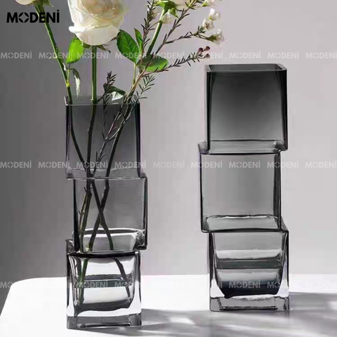 Bình hoa thủy tinh modular nghệ thuật hiện đại xếp lớp lệch tầng