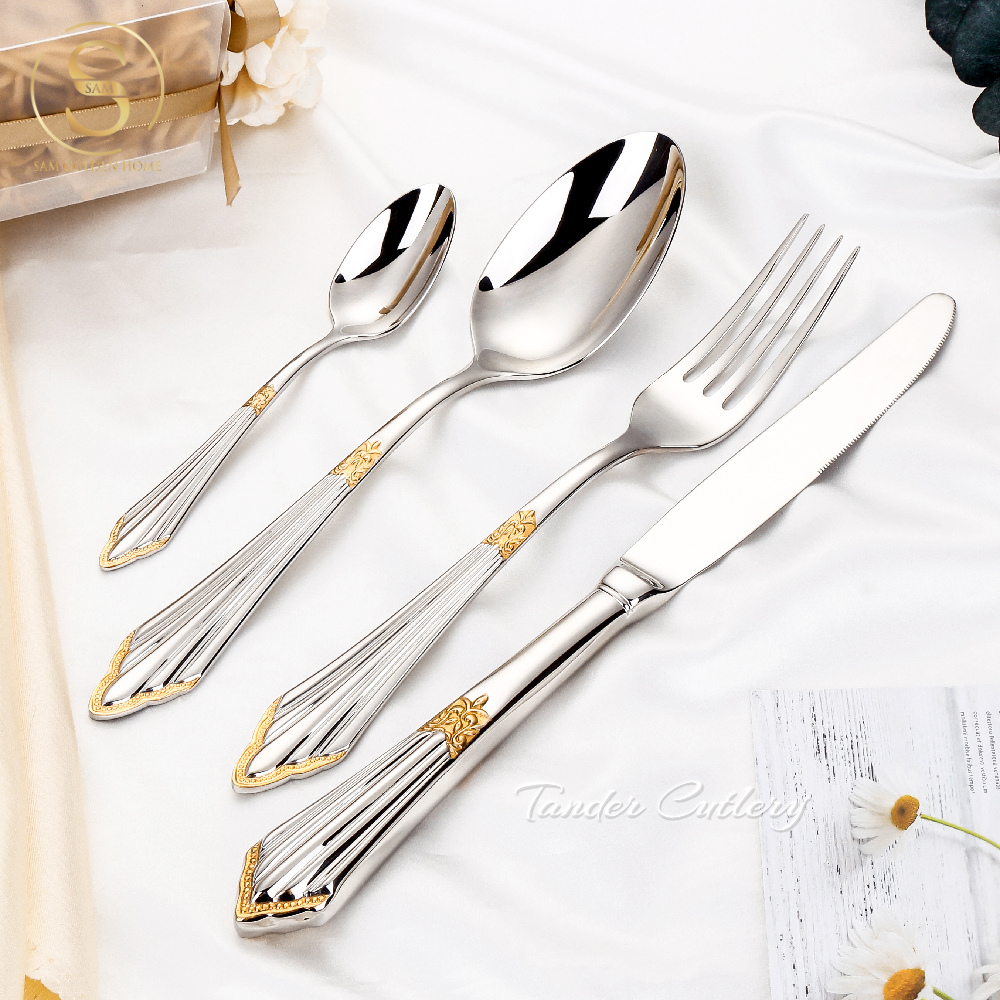 Bộ Dao Muỗng Nĩa Tander Cutlery Sang Trọng Cao Cấp Khảm Vàng