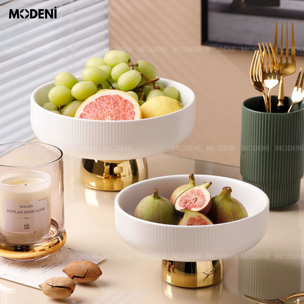 Tô Đựng Trái Cây Coln Gốm Sứ Trắng Đế Vàng – Thiết Kế Cao Cấp Cho Bàn Ăn & Tiếp Khách
