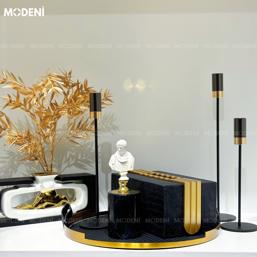 Hộp khăn giấy Modica Fabric Luxe da PU vân cá sấu cao cấp nắp kim loại vàng đồng Modern Luxury cho phòng khách và bàn ăn