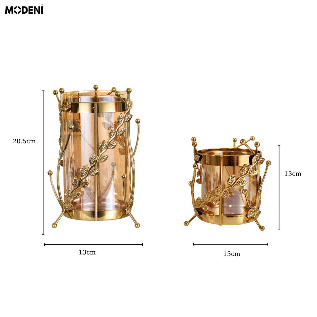 Bình Hoa Thủy Tinh Rosy Decor Sang Trọng – Phối Kim Loại Vàng – Kích Thước 20.5cm & 13cm