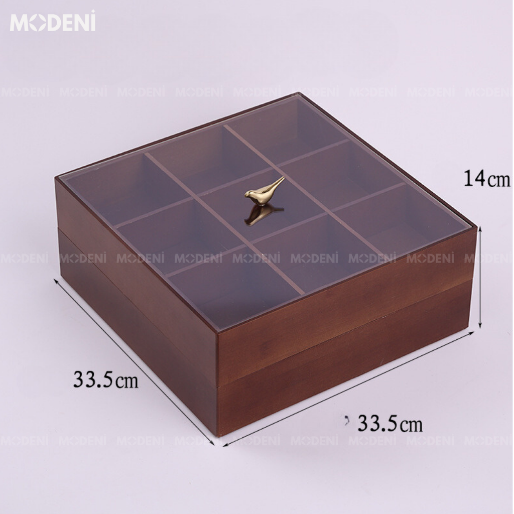 Khay Mứt Tết Pine Nắp Chú Chim 2 Tầng Hiện Đại Sang Trọng