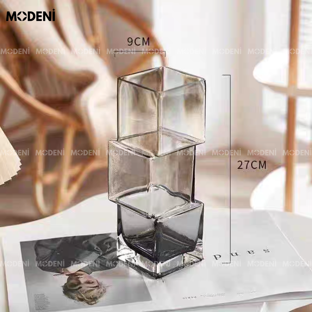 Bình Hoa Thủy Tinh Modular Cao Cấp Nghệ Thuật Xếp Lớp Lệch Tầng | Decor Bàn Console Hiện Đại