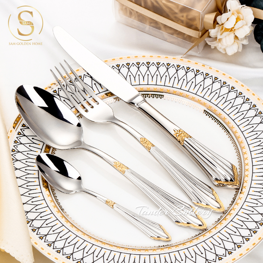 Bộ Dao Muỗng Nĩa Tander Cutlery Sang Trọng Cao Cấp Khảm Vàng