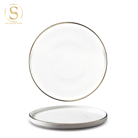  Đĩa Sứ Hasimi 25 Steak, Pasta Trắng Viền Chỉ Vàng Châu Âu Phong Cách Tối Giản Minimalism 