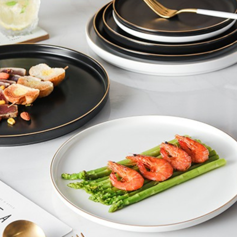 Đĩa Sứ Hasimi 25 Steak, Pasta Trắng Viền Chỉ Vàng Châu Âu Phong Cách Tối Giản Minimalism