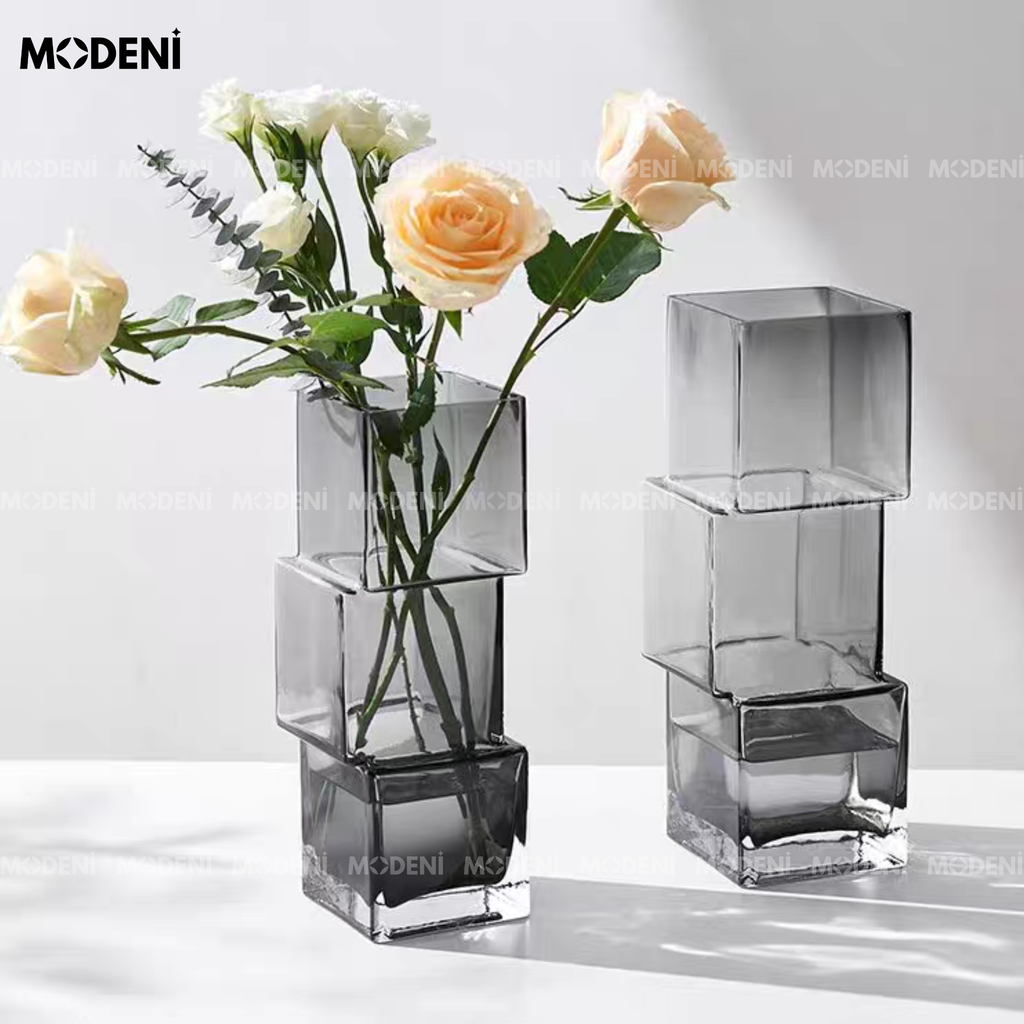 Bình Hoa Thủy Tinh Modular Cao Cấp Nghệ Thuật Xếp Lớp Lệch Tầng | Decor Bàn Console Hiện Đại