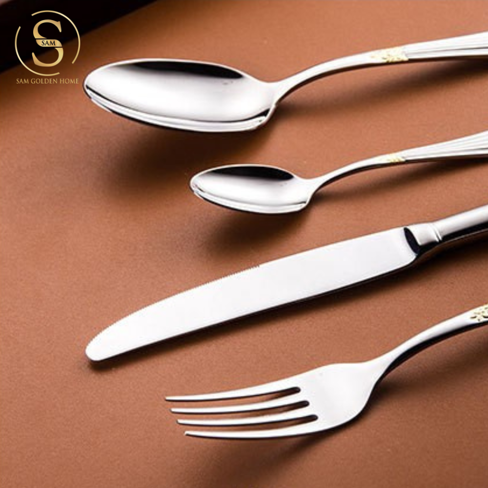 Dao Muỗng Nĩa Tander Cutlery Sang Trọng Cao Cấp Khảm Vàng (LẺ)