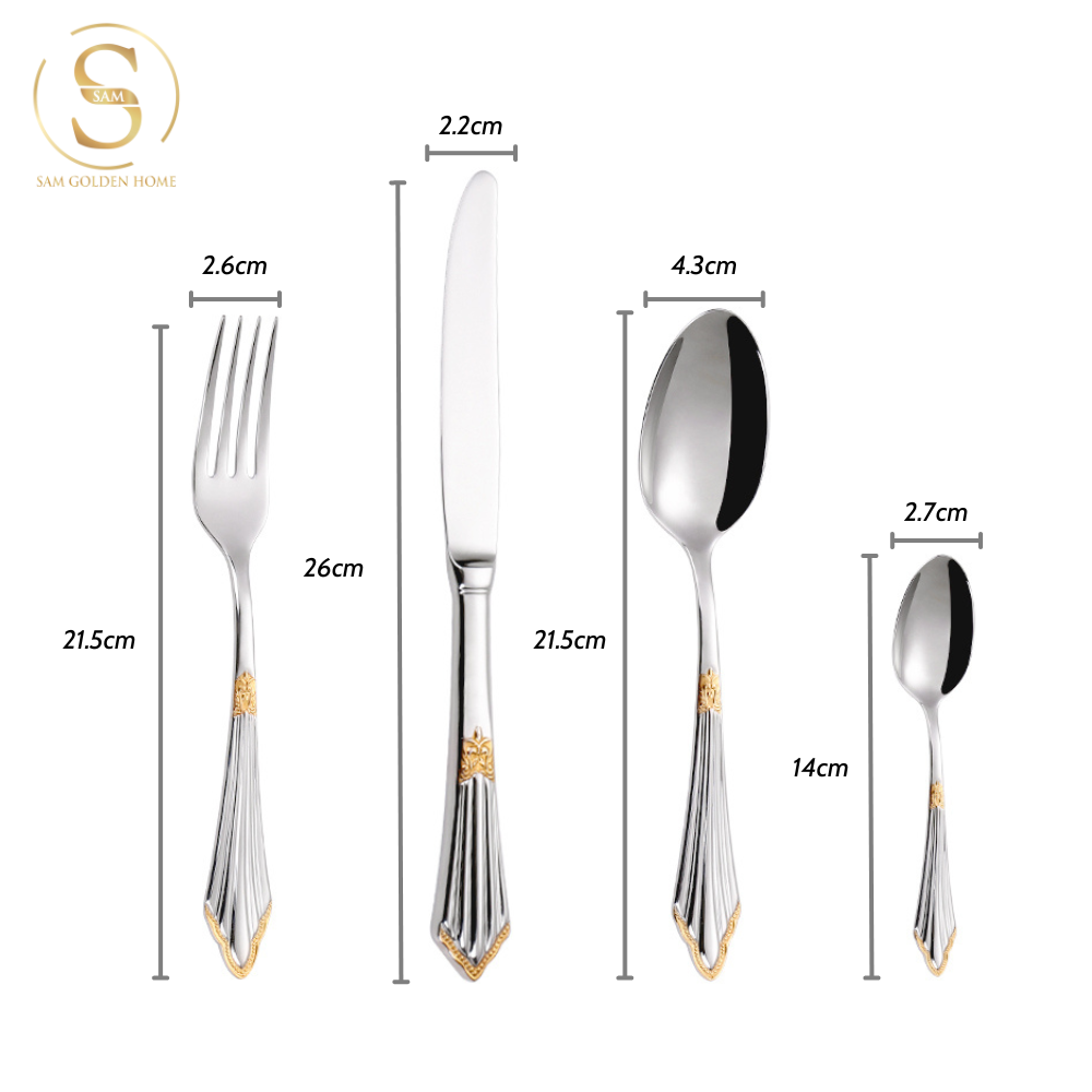 Bộ Dao Muỗng Nĩa Tander Cutlery Sang Trọng Cao Cấp Khảm Vàng