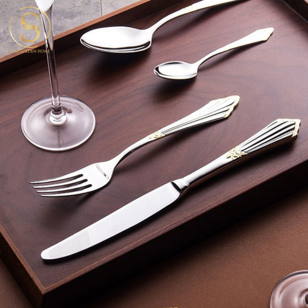 Dao Muỗng Nĩa Tander Cutlery Sang Trọng Cao Cấp Khảm Vàng (LẺ)
