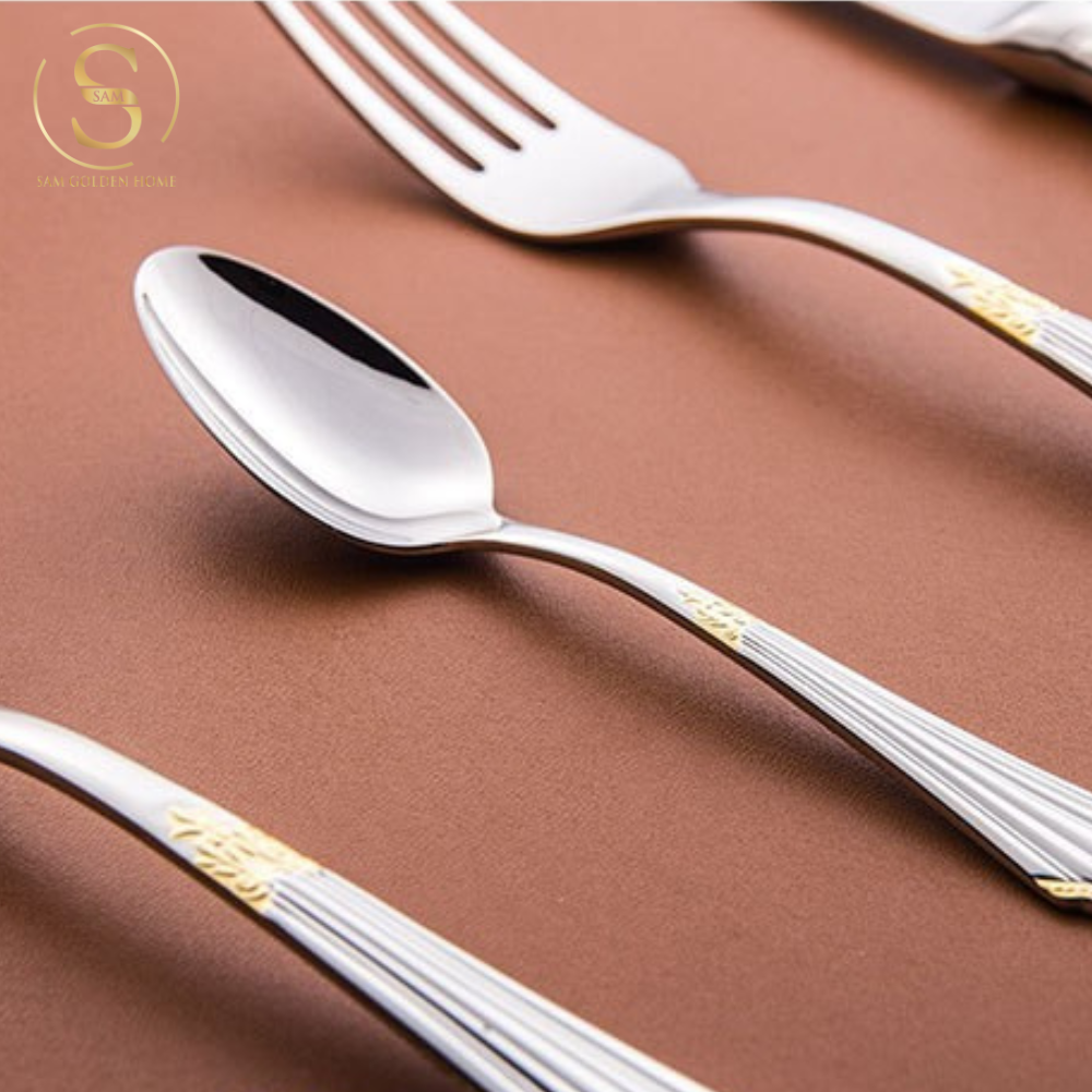 Dao Muỗng Nĩa Tander Cutlery Sang Trọng Cao Cấp Khảm Vàng (LẺ)