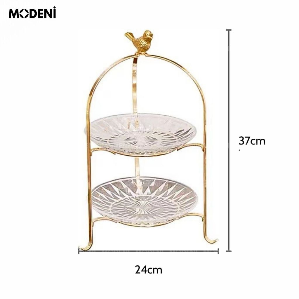 Khay 2 Tầng Kite Chim Vàng Kèm Đĩa Thủy Tinh – Decor Tiệc Trà, Đựng Bánh Trái Sang Trọng – Kiểu Dáng Hiện Đại Tinh Tế