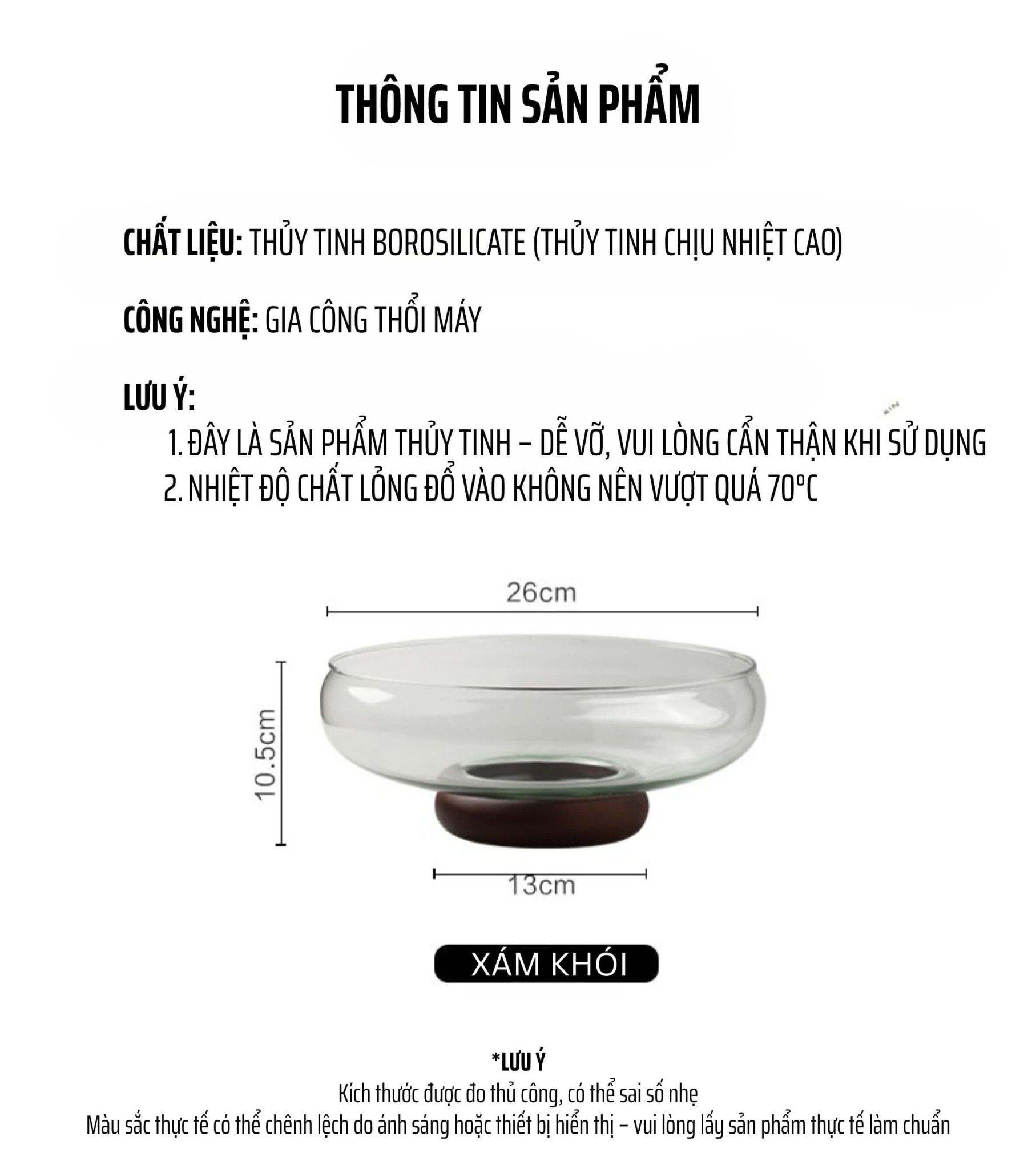  Tô thủy tinh Doma chân gỗ cao cấp – Đựng trái cây, decor bàn ăn hiện đại (26x10.5cm) 