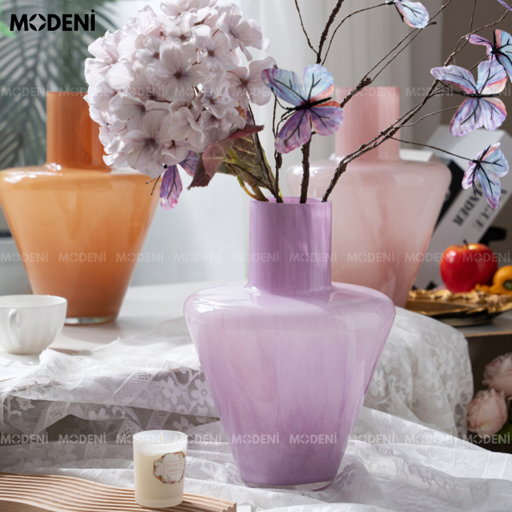 Bình Hoa Lush Thủy Tinh Cao Cấp – Decor Bàn Sang Trọng – Màu Tím Hồng Nhạt 30cm Phù Hợp Phòng Khách, Console