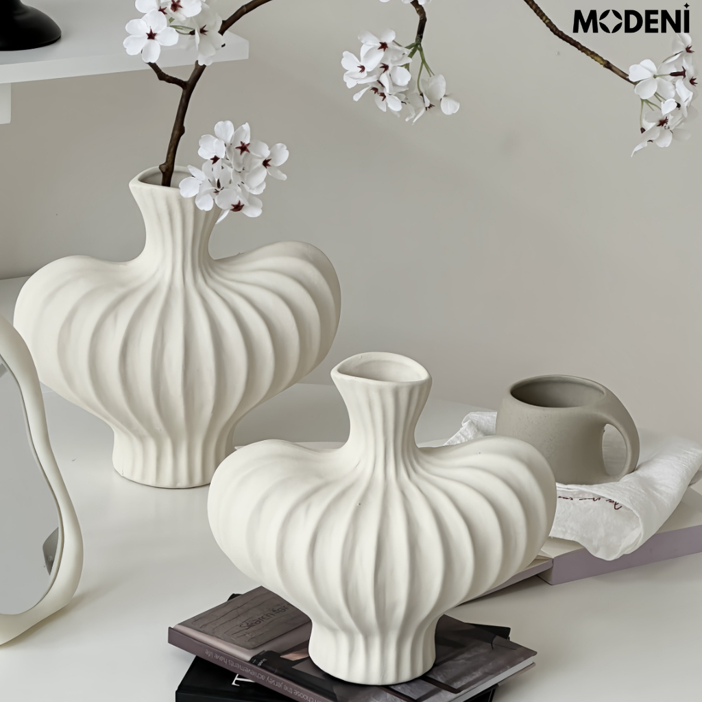 Bình Hoa Sứ Curva Cao Cấp Nghệ Thuật Lượn Sóng 3D | Decor Bàn Console – Kệ Tủ Sang Trọng