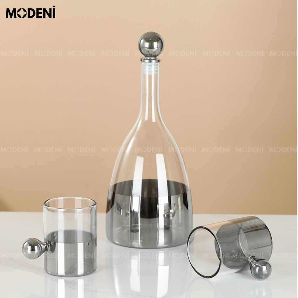 Bộ Bình Ly Thủy Tinh Cao Cấp Silver Nắp Tròn Dune Hiện Đại Sang Trọng