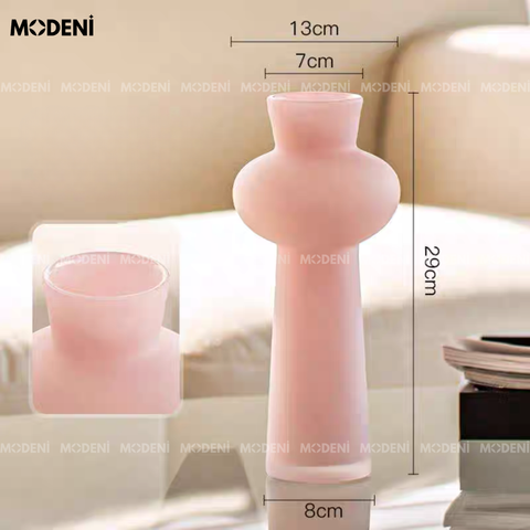  Bình Hoa Thủy Tinh Hồng Frosted Cao Cấp Mờ Lì Pastel | Dáng Eo Phình Nghệ Thuật – Decor Góc Bàn, Kệ Tủ Hiện Đại 