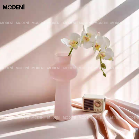 Bình hoa thủy tinh màu hồng frosted mờ lì hiện đại