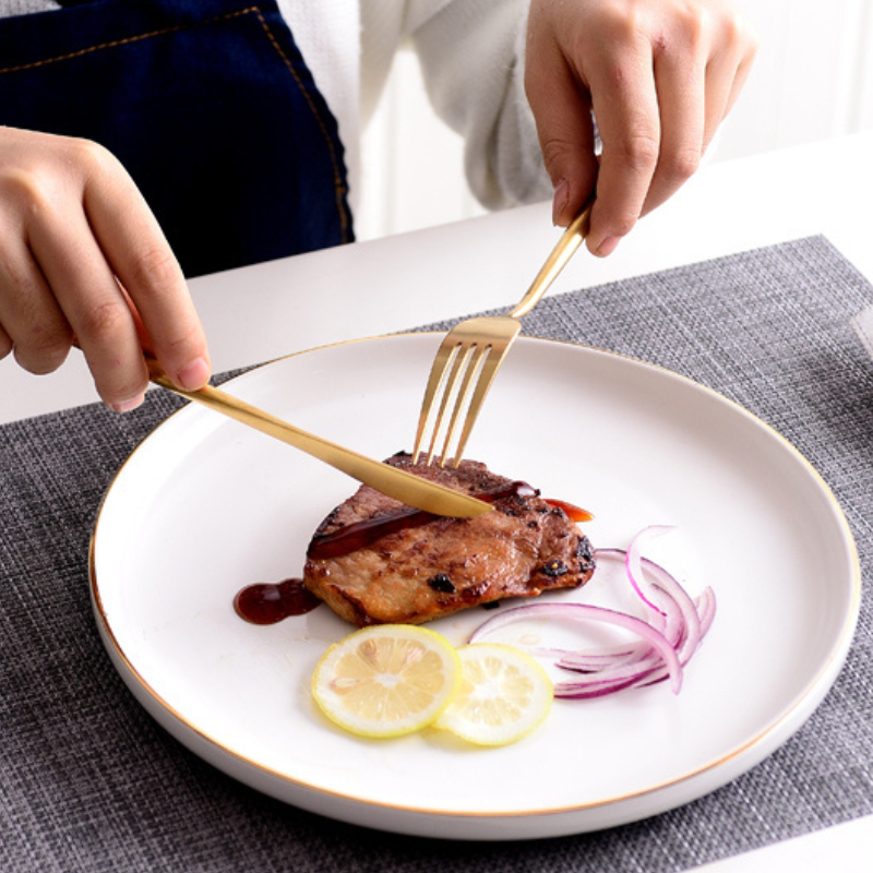 Đĩa Sứ Hasimi 20 Steak, Pasta Trắng Viền Chỉ Vàng Châu Âu Phong Cách Tối Giản Minimalism