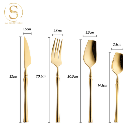  Bộ Dao Muỗng Nĩa Moni Vàng Gold Mờ Sang Trọng Cao Cấp 