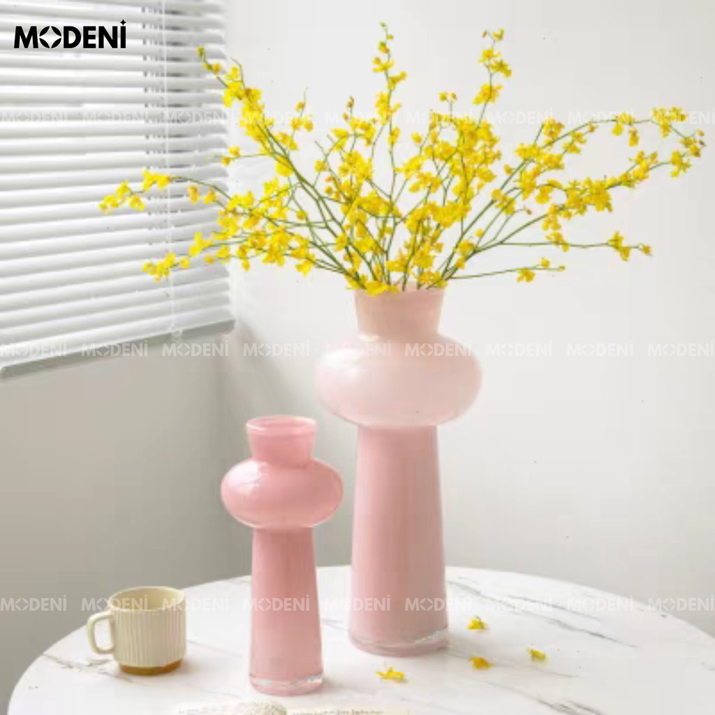 Bình Hoa Thủy Tinh Hồng Frosted Hiện Đại Cao Cấp