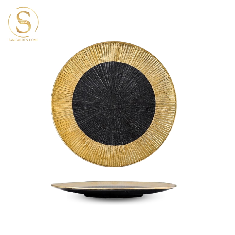 Đĩa Saki 20 Đen Vàng Kiểu Nhật Bản, Đĩa Sushi, Steak, Plate Sang Trọng X Châu Âu Cổ Điển