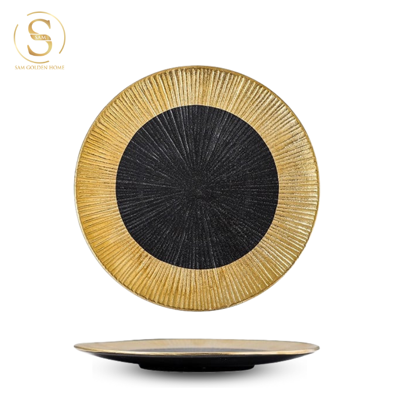 Đĩa Saki 25 Đen Vàng Kiểu Nhật Bản, Đĩa Sushi, Steak, Plate Sang Trọng X Châu Âu Cổ Điển