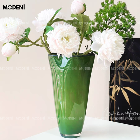 Bình hoa pha lê Verdant cao cấp màu xanh ombre nghệ thuật