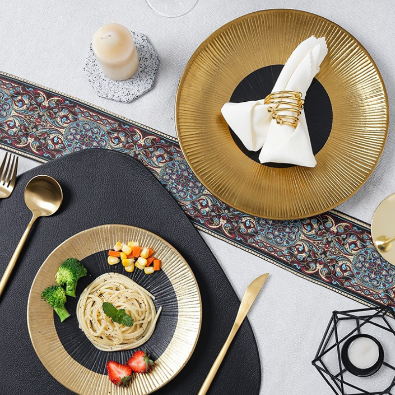 Đĩa Saki 20 Đen Vàng Kiểu Nhật Bản, Đĩa Sushi, Steak, Plate Sang Trọng X Châu Âu Cổ Điển