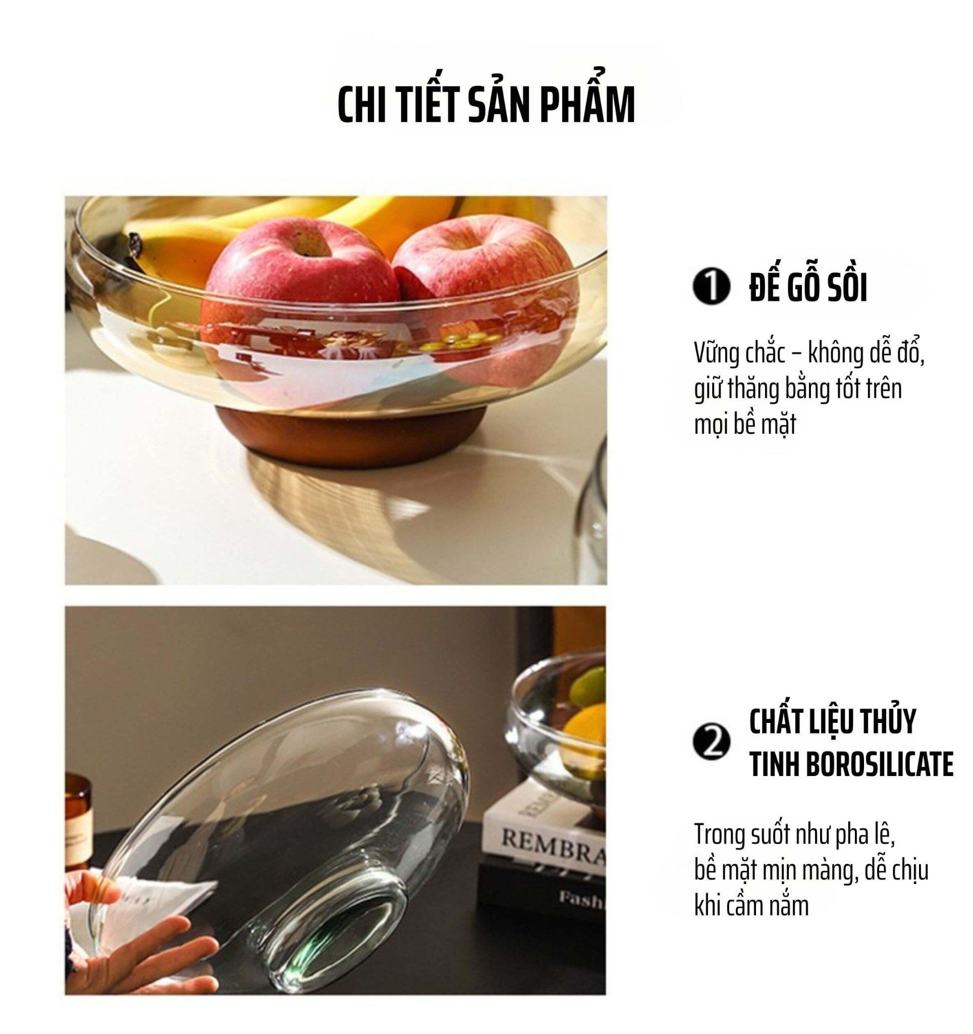 Tô thủy tinh Doma chân gỗ cao cấp – Đựng trái cây, decor bàn ăn hiện đại (26x10.5cm) 