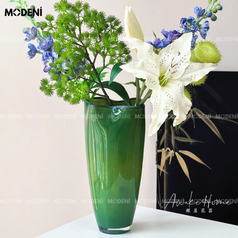 Bình hoa pha lê Verdant cao cấp màu xanh ombre nghệ thuật