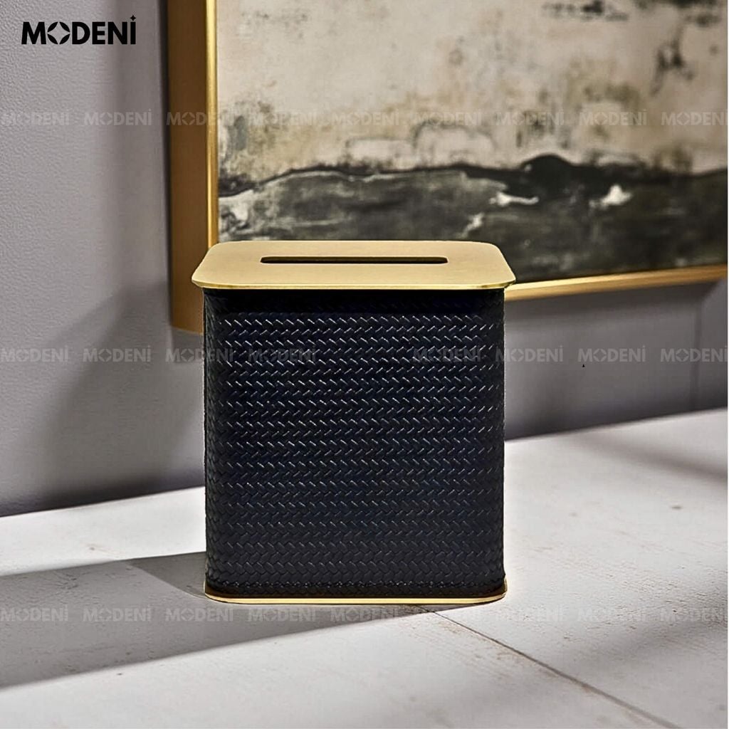 Hộp Khăn Giấy Keris Vuông Đen Da PU Cao Cấp Nắp Kim Loại Sang Trọng Cho Phòng Khách Và Văn Phòng