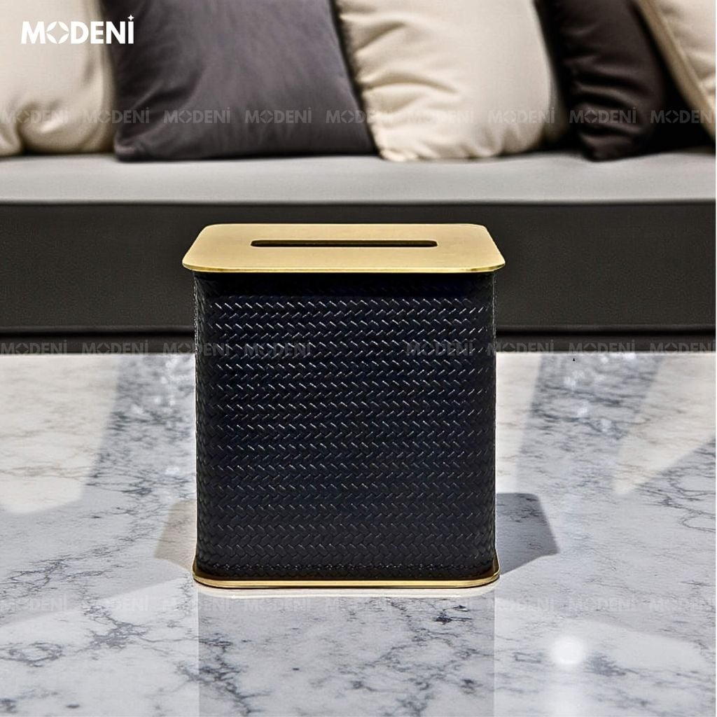 Hộp Khăn Giấy Keris Vuông Đen Da PU Cao Cấp Nắp Kim Loại Sang Trọng Cho Phòng Khách Và Văn Phòng