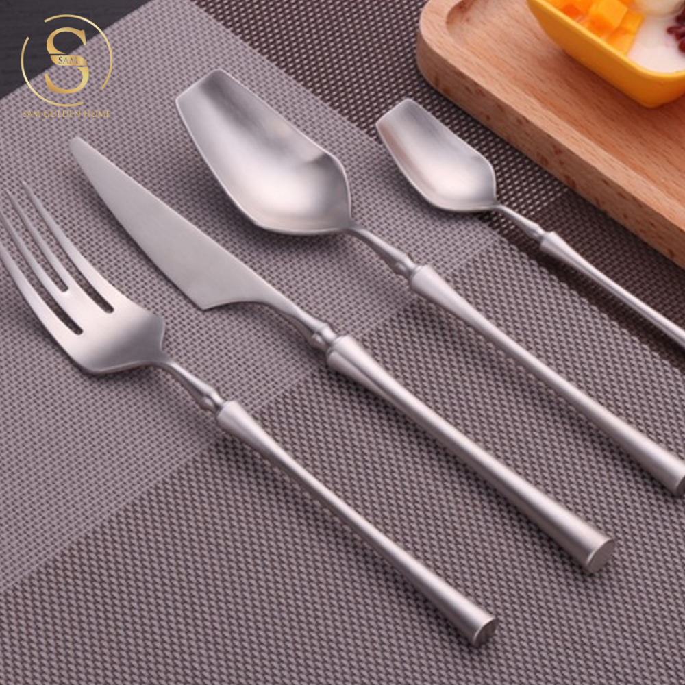 Bộ Dao Muỗng Nĩa Moni Silver Bạc Bề Mặt Nhám Cao Cấp Sang Trọng