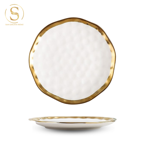  Đĩa Sứ 25 Pearl Trắng Viền Vàng Sang Trọng Hiện Đại Phong Cách Châu Âu 